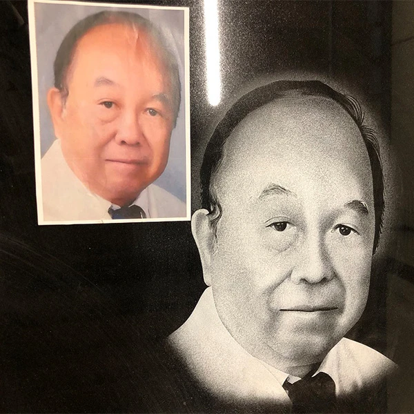 Lithogravure blanche ou en couleur sur monument funéraire, portrait fait main avec finesse